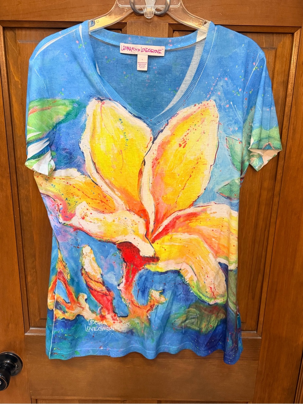 Leoma Lovegrove Blue Floral V-Neck Short Sleeve Tee